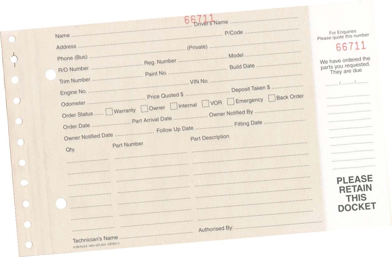 spare parts back order orm